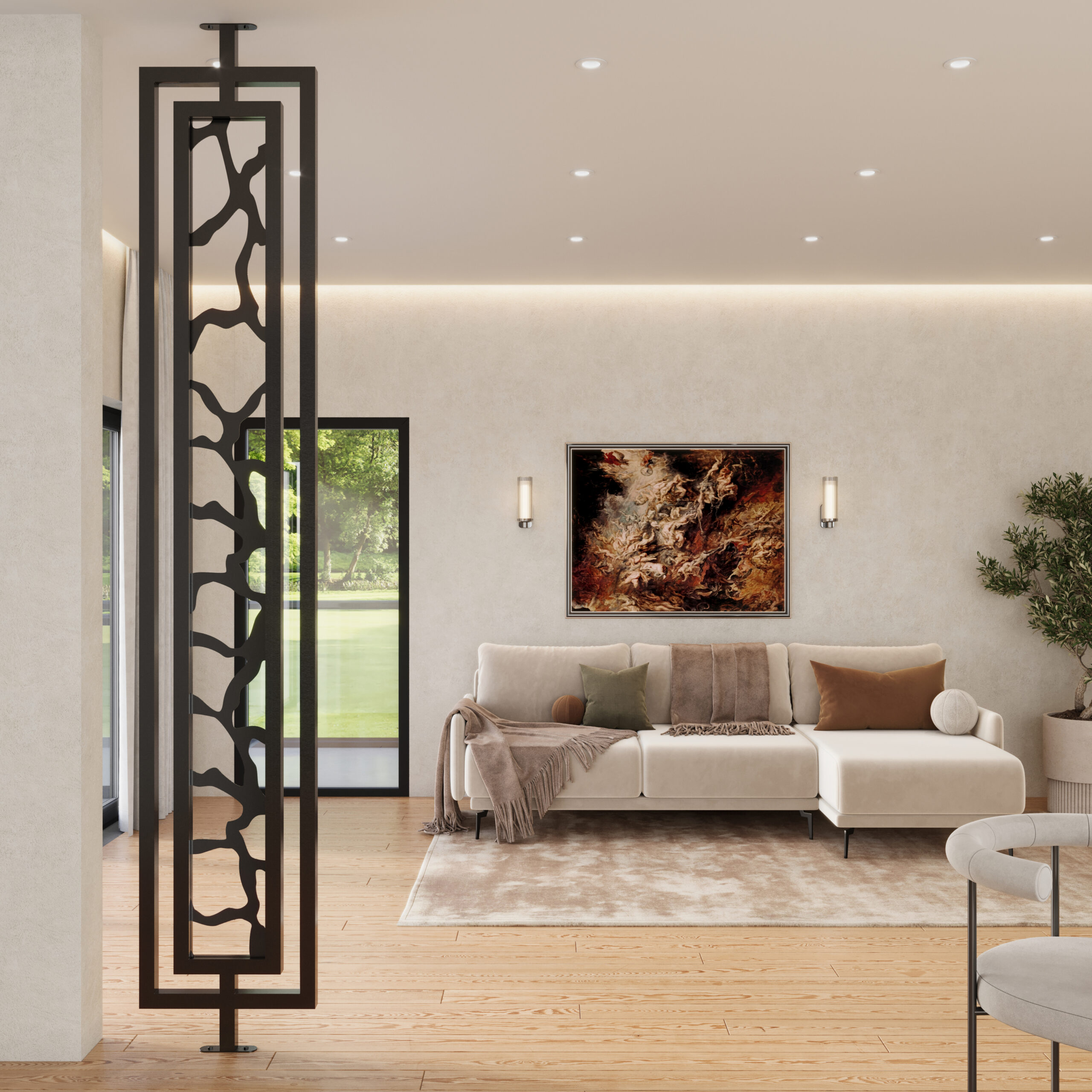 double framed room divider in metal