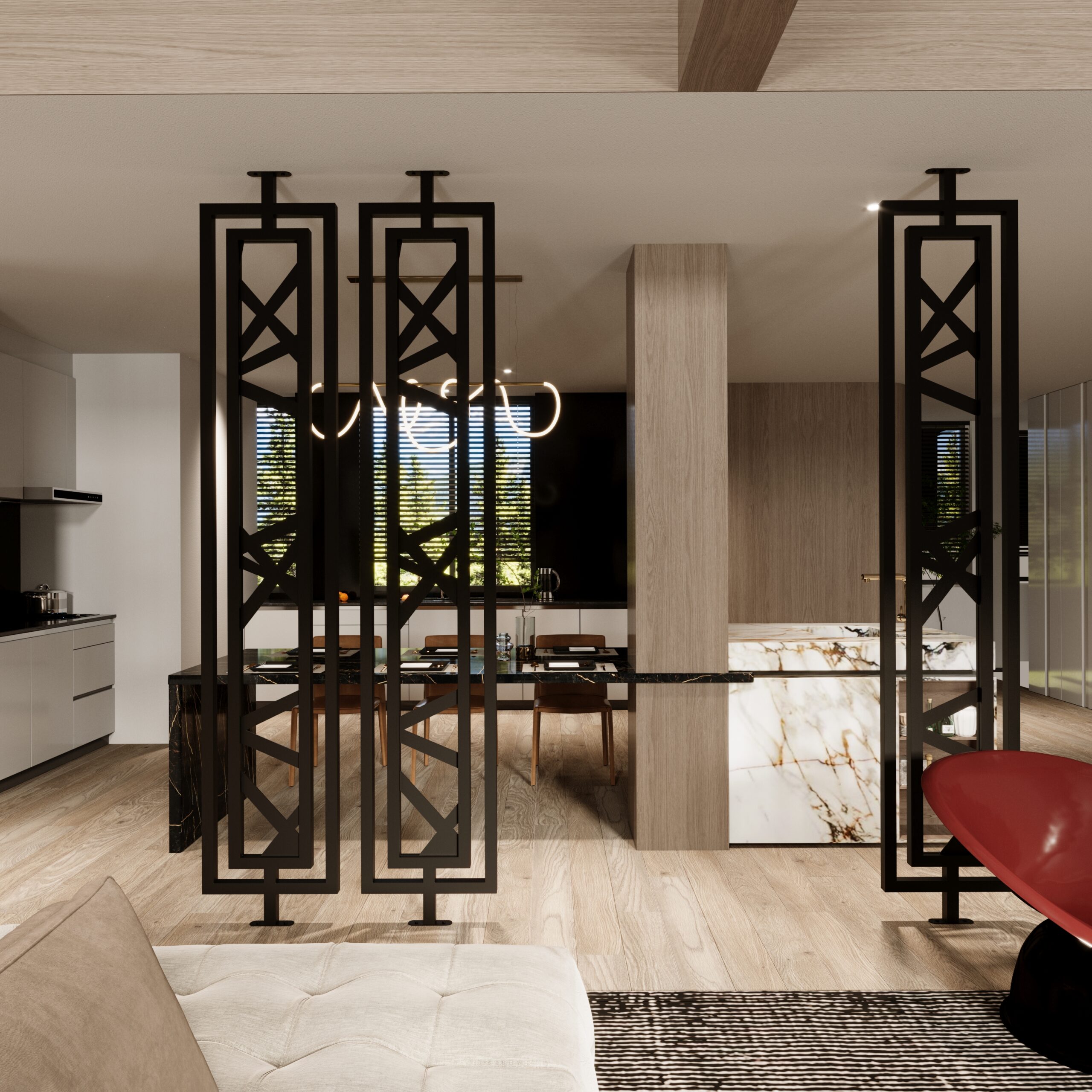 double framed room divider in metal