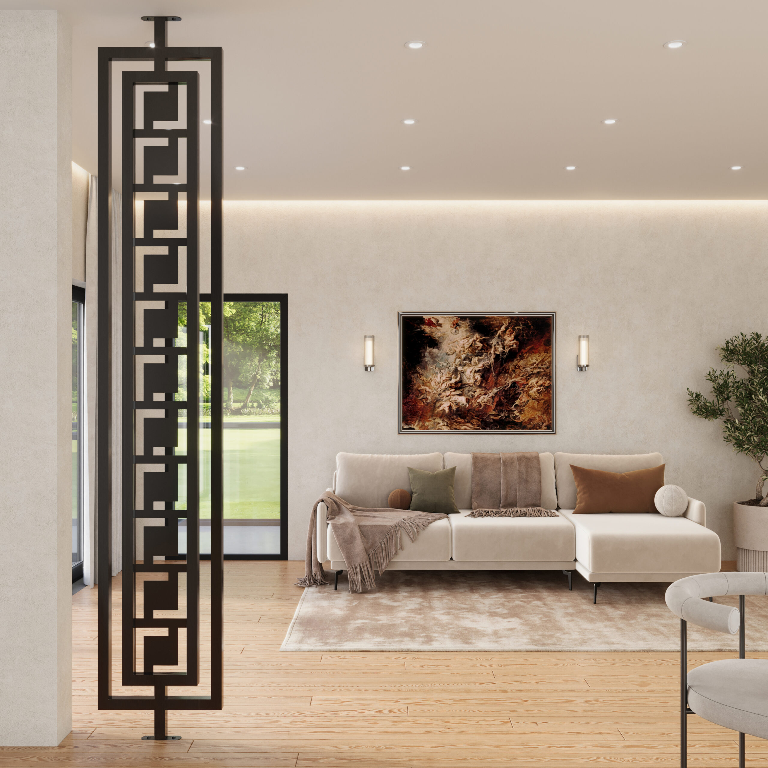 double framed room divider in metal