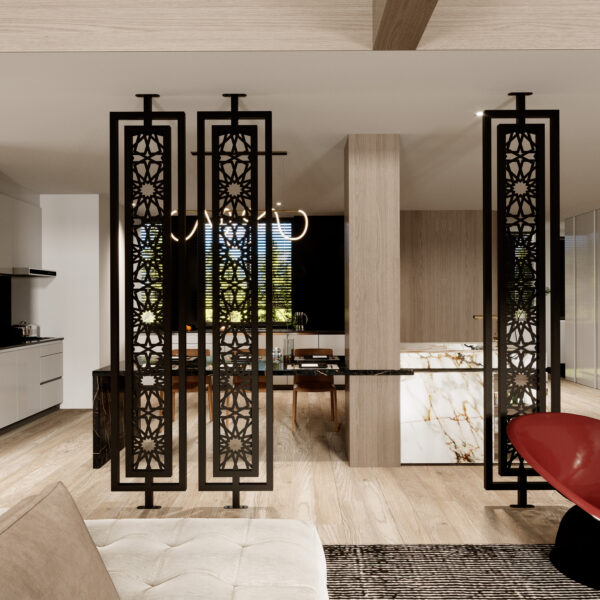 double framed room divider in metal